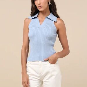 Baby Blue Sleeveless Sweater Top